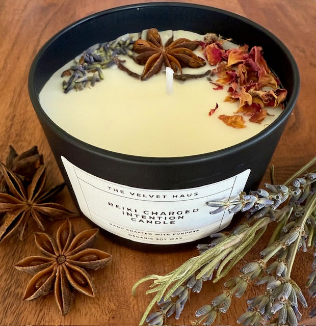 Reiki Charged Intention Candle- Lavender Rose Petals 8oz.
